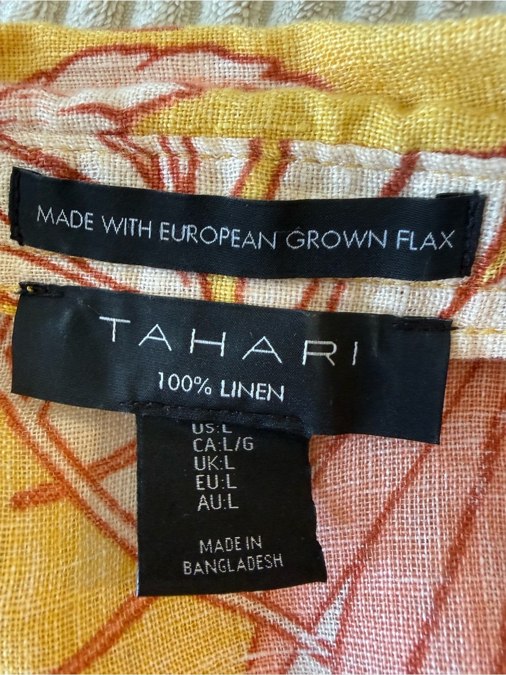 Tahari Linen Button-Up Shirt in Yellow & Coral size L (062) - Picture 4 of 6